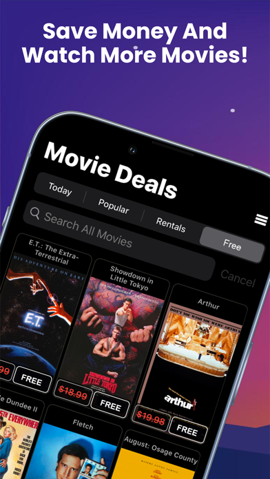 Movie Deals+ home screen with daily movie deals
