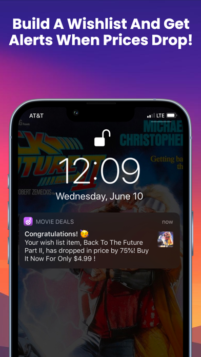 Movie Deals+ wishlist screen