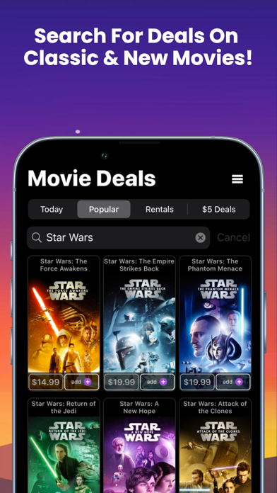 Movie Deals+ account screen